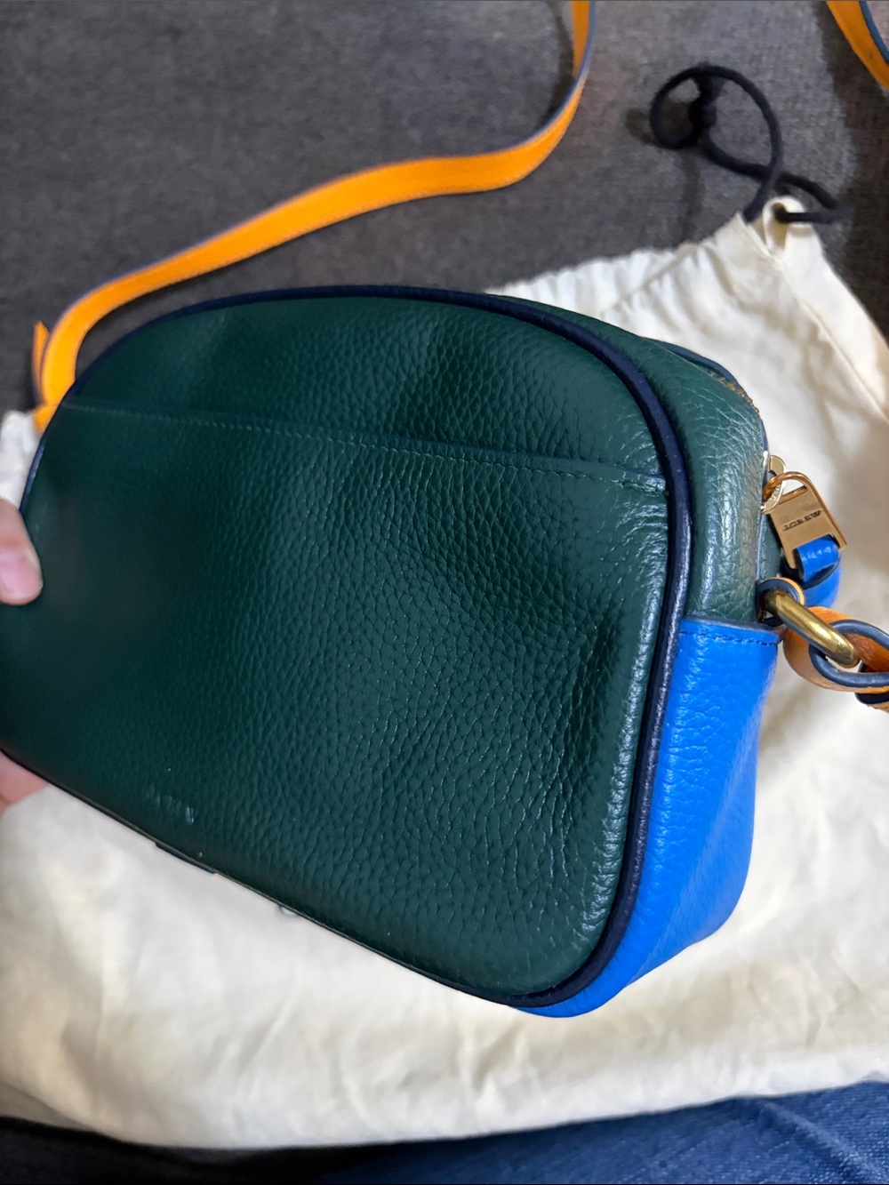J. Crew Green, Blue & Yellow Colorblock Leather Messenger Bag - Picture 4 of 7